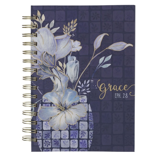 [JLW236] Journal Grace Blue Floral Tile Wirebound 