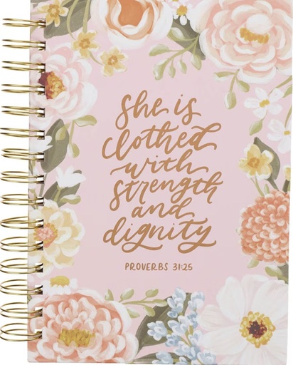 [JLW234] Journal Strength & Dignity Pink Floral Wirebound 