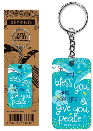 [K132] Keyring Bless You Teal Wood