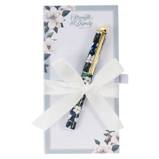 [FN061] Magentic Notepad Strength & Dignity Blue Floral w/Pen (08/24)
