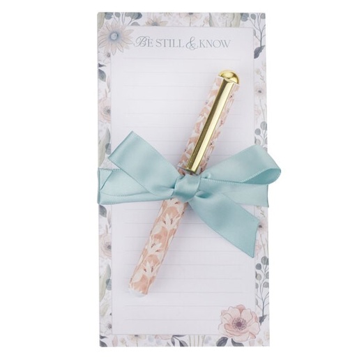 [FN062] Magnetic Notepad Be Still & Know Teal Floral w/Pen