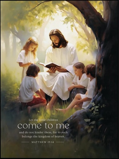 [ART0844] Mounted Print Let The Little Children Come To Me MDF