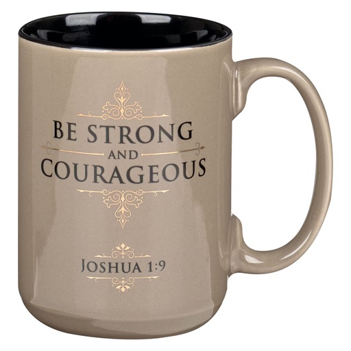 [MUG1135] Mug Be Strong & Courageous Walnut & Tan