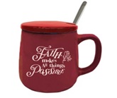 [GEMG5970-SM] Mug Faith Makes All Possible Lid Red w/Spoon