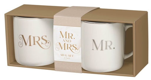 [MUGS56] Mug Set 2pc Mr & Mrs White Ceramic