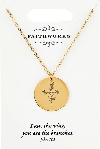 [P7343] Necklace Circle Cross Bar John 15:5 Gold Plated