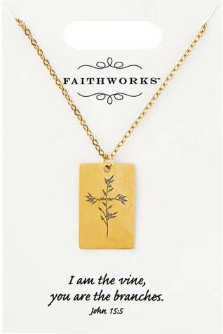 [P7341] Necklace Rectangle Cross Bar John 15:5 Gold Plated