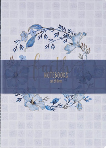 [NBS086] Notebook Set 3pc Faith Grace Love Blue Floral Tile 