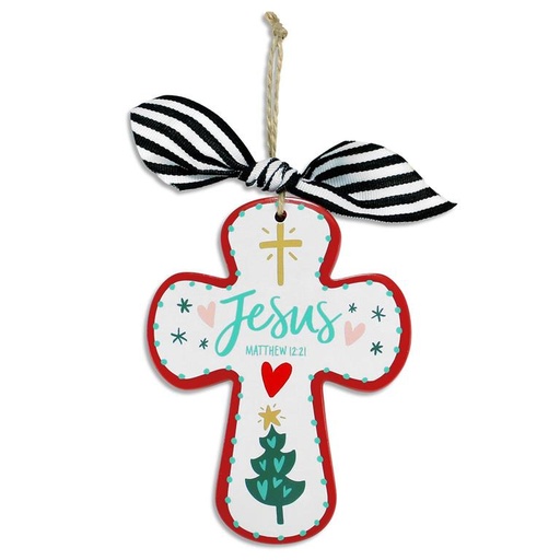 [12897L] Ornament Cross Jesus Bow Twine