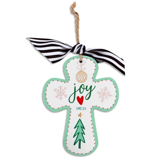 [12898L] Ornament Cross Joy Bow Twine
