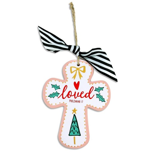 [12896L] Ornament Cross Loved Bow Twine