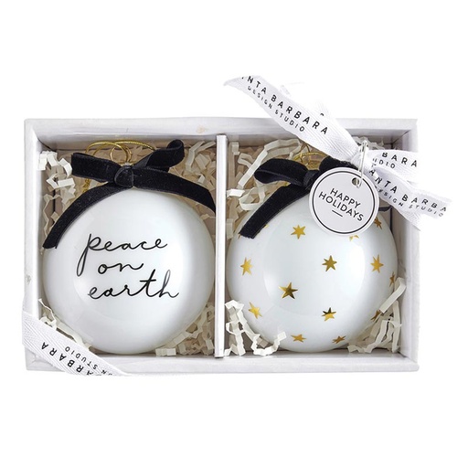 [P5699] Ornament Set Peace On Earth 2Pc Glass