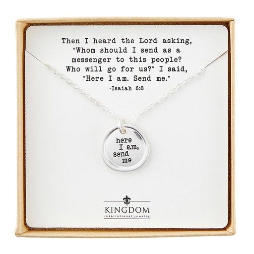 [P7381] Pendant Stamp Here I Am Silver Plated w/Box