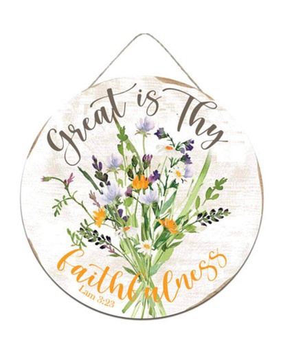 [H-24SSA1084] Plaque Great Is Thy Faithfulness Round MDF