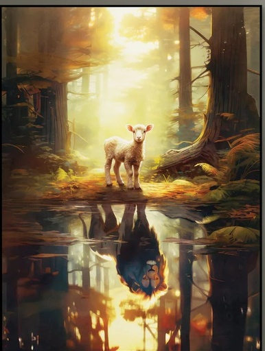 [ART0851] Printed Art Lion and Lamb Reflection