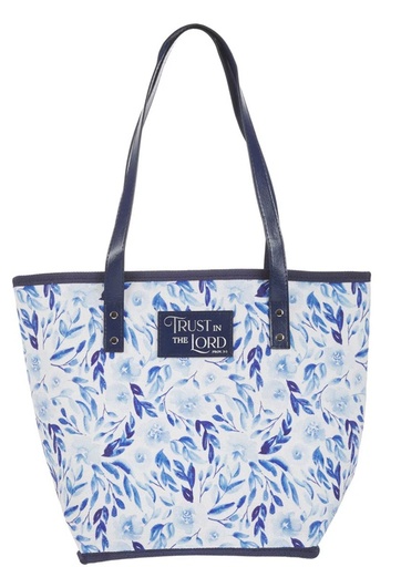 [TOT221] Tote Bag Trust In The Lord Blue Floral 