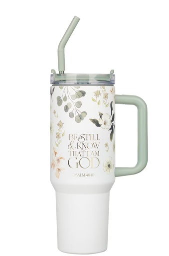 [SMUG282] Tumbler Be Still & Know Teal Floral w/Straw