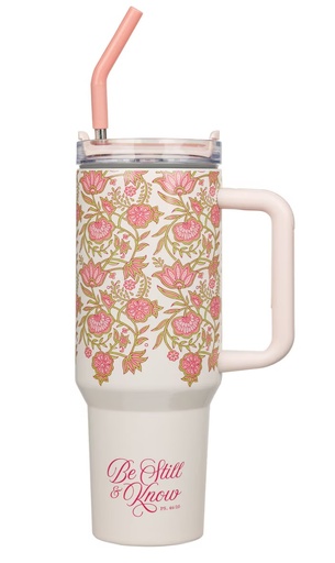[SMUG280] Tumbler Be Still Burgundy Floral w/Straw