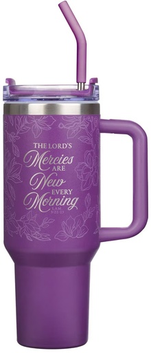 [SMUG309] Tumbler New Mercies Purple Floral with Straw 