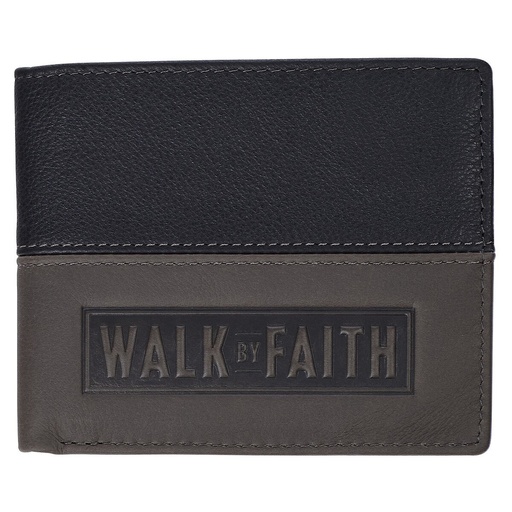 [WT221] Wallet Walk By Faith Black Grey Leather 