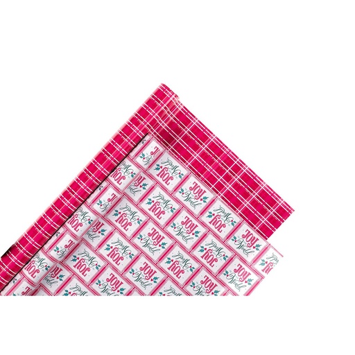 [PTW021] Wrapping Paper Set 2pc Joy To The World Red Plaid