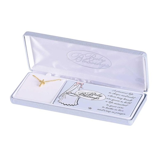 [73-9112P] Necklace Blue Baby Blessings Gold Plated Cross (03/25)