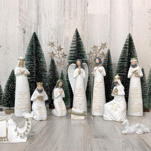 [77471L] Nativity Set Greatest Gift of All Scripture 10Pc White 