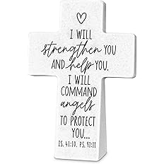 [11403L] Tabletop Cross I Will Strengthen You White Resin (04/25)