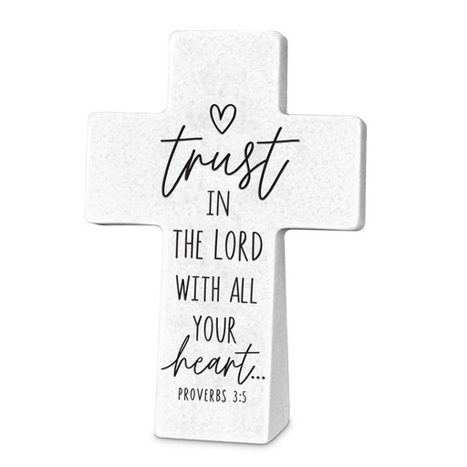 [11406L] Tabletop Cross Trust in the Lord White Resin