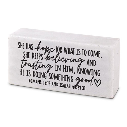 [40470L] Scripture Block She Has Hope Cast Stone (04/25)
