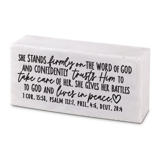 [40471L] Scripture Block She Stands Firmly Cast Stone (04/25)