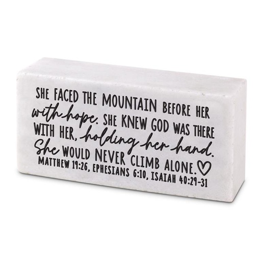 [40473L] Scripture Block She Faced the Mountain Cast Stone (04/25)