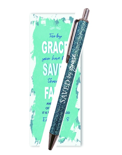 [GEBP5788-WM] Gel Pen Saved By Grace Glitter Teal With Bookmark