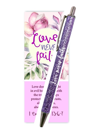[GEBP5789-WM] Gel Pen Love Never Fails Glitter Pink With Bookmark (08/25)