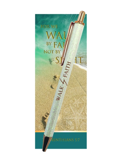 [GEBP5792-WM] Gel Pen Walk By Faith Glitter White With Bookmark (08/25)