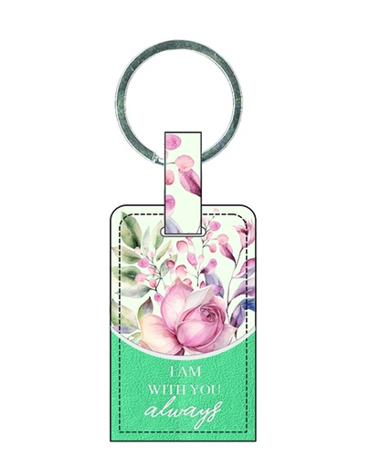 [SELKC5962-WM] Keyring I Am With You Always Green Luxleather (08/25)