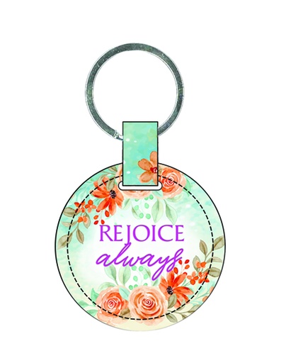 [SELKC5966-WM] Keyring Round Rejoice Always Floral Luxleather (08/25)