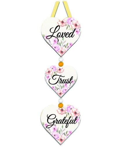 [25SSG1314-A] Home Décor Hearts Loved Trust Grateful Hanging (08/25)