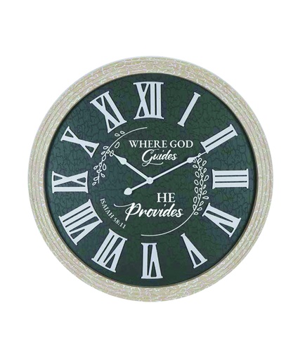[GEWC5523-WM] Wall Clock Where God Guides He Provides Black MDF 