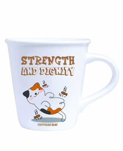 [GEMG5977-WM] Mug Strength and Dignity Cat White 