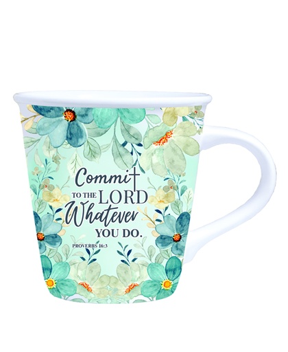 [GEMG5979-WM] Mug Commit To The Lord Whatever You Do Blue Floral 