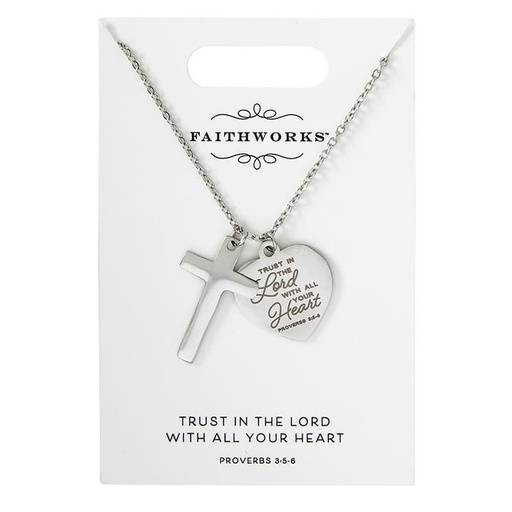 [P7331F] Necklace Cross & Heart Proverbs 3:5 Silver Plated (05/25)