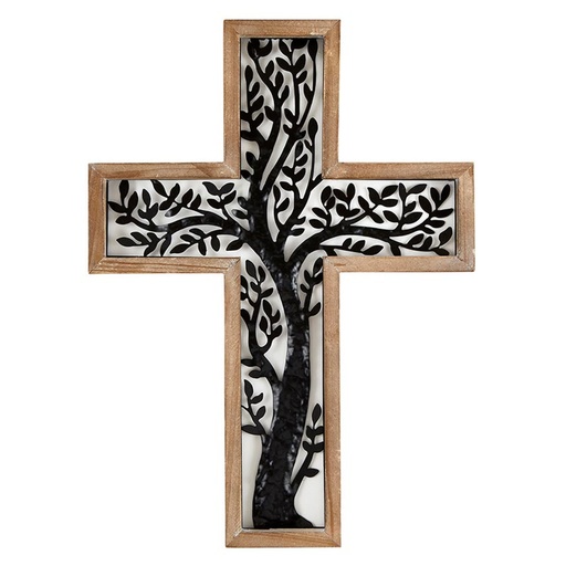 [L1370F] Wall Cross Metal Tree Wood/Metal (05/25)
