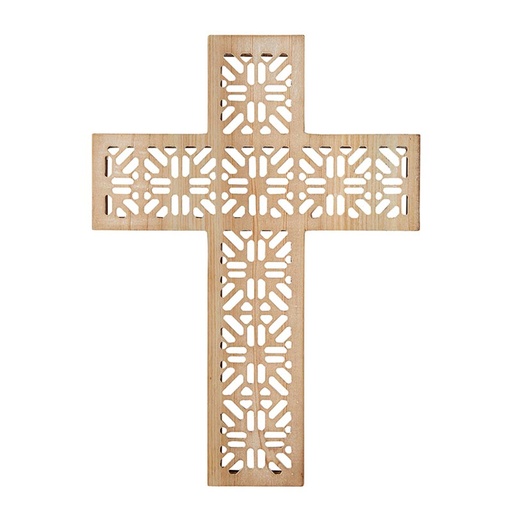 [P0241F] Wall Cross Floral Rattan Wood (05/25)
