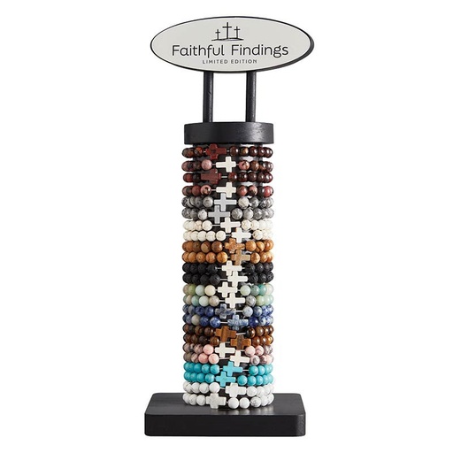 [R1951] Bracelet Cross Stone Filled Display 24 Pieces